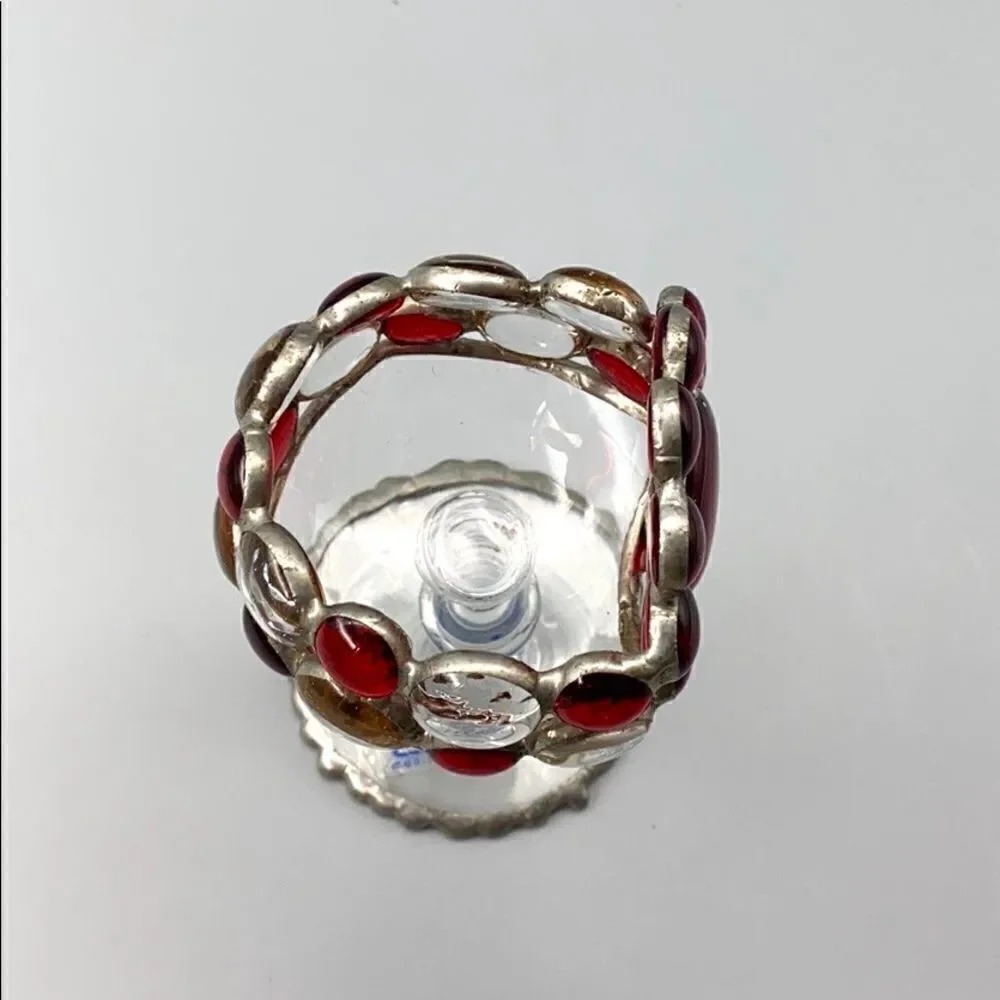 May Nadav Mosaic Art Glass Pedestal Votive Holder Decorative Bowl Red Clear